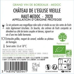 Offres ⭐ Château de l'Eglise Vieille BIO, 2020 - Haut-Médoc AOP - Rouge - 75 cl 🎁 -VINS ROUGES Boutique 3148592005441 2