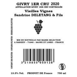 Nouveau 🔥 Sandrine Deletang & Fils Vieilles Vignes, 2020 - Givry 1er Cru AOP - Rouge - 75 cl 👍 -VINS ROUGES Boutique 3219850059138 2