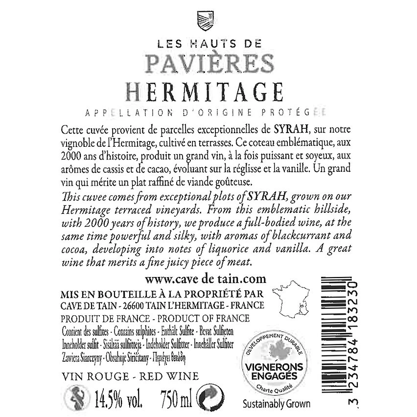 Les Hauts de Pavières, 2017 - Hermitage AOP - Rouge - 75 cl Le moins cher ⌛ Les Hauts de Pavières, 2017 - Hermitage AOP - Rouge - 75 cl 👍 -VINS ROUGES Boutique 3234784183230 2