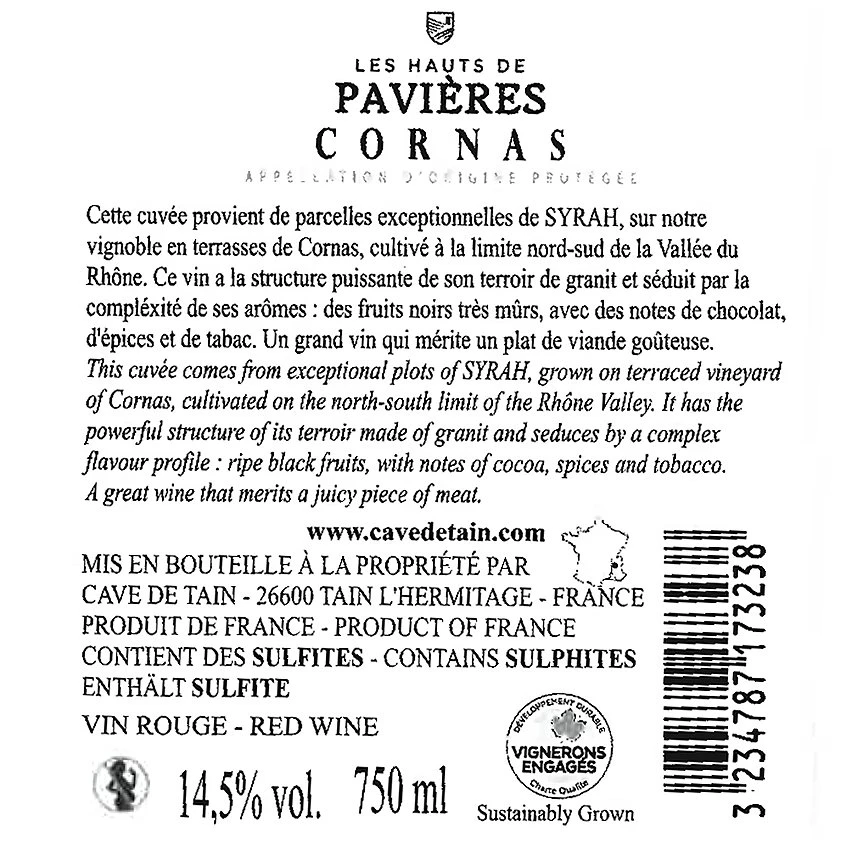 Cave de Tain Les Hauts de Pavières, 2019 - Cornas AOP - Rouge - 75 cl Grosses soldes 🛒 Cave de Tain Les Hauts de Pavières, 2019 - Cornas AOP - Rouge - 75 cl 🔔 -VINS ROUGES Boutique 3234787173238 2