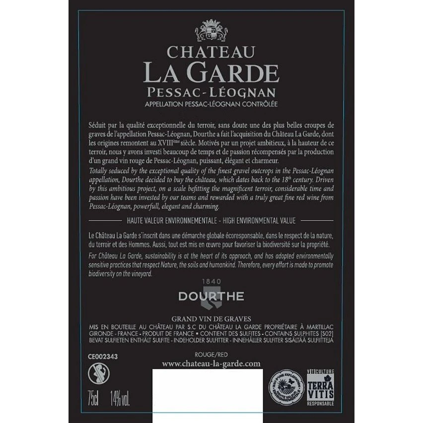 Château La Garde, 2020 - Pessac-Léognan AOP - Rouge - 75 cl Grosses soldes ⌛ Château La Garde, 2020 - Pessac-Léognan AOP - Rouge - 75 cl 😉 -VINS ROUGES Boutique 3258690036541 2