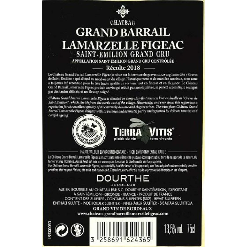 Grand Barrail Lamarzelle Figeac, 2018 - Saint-Emilion Grand Cru AOP - Rouge - 75 cl Le moins cher ❤️ Grand Barrail Lamarzelle Figeac, 2018 - Saint-Emilion Grand Cru AOP - Rouge - 75 cl 👍 -VINS ROUGES Boutique 3258691624365 2