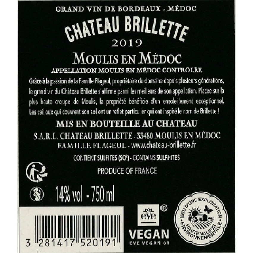 Château Brillette, 2019 - Moulis ou Moulis-en-Médoc AOP - Rouge - 75 cl Offres 🎉 Château Brillette, 2019 - Moulis ou Moulis-en-Médoc AOP - Rouge - 75 cl 😉 -VINS ROUGES Boutique 3281417520191 2