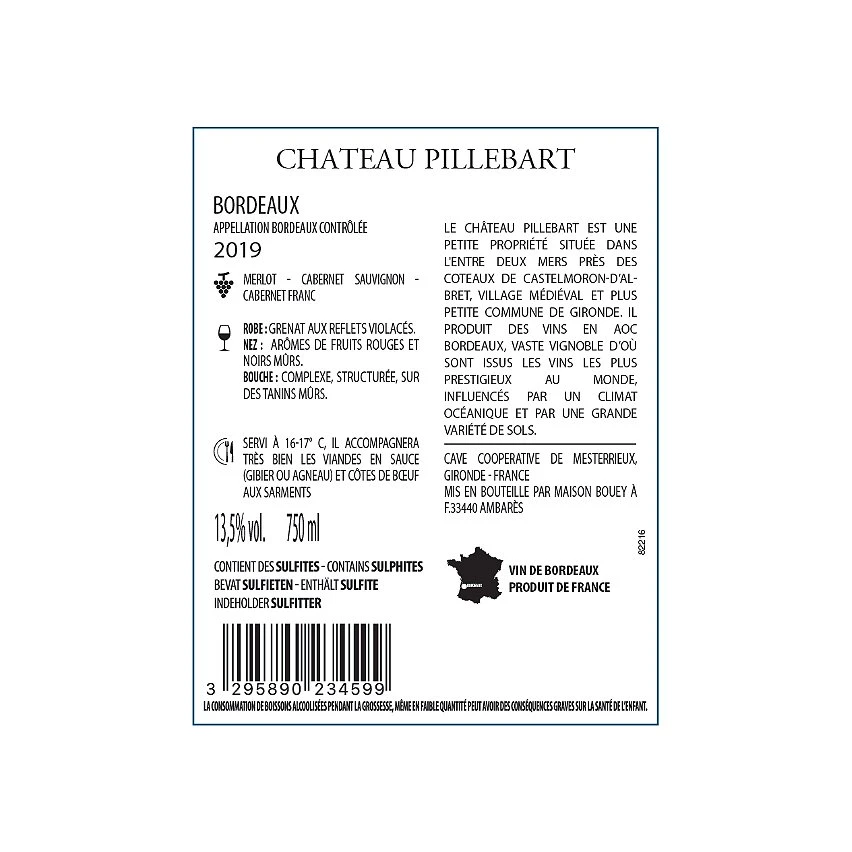 Château Pillebart, 2019 - Bordeaux AOP - Rouge - 75 cl De gros 👍 Château Pillebart, 2019 - Bordeaux AOP - Rouge - 75 cl 🔥 -VINS ROUGES Boutique 3295890234599 3