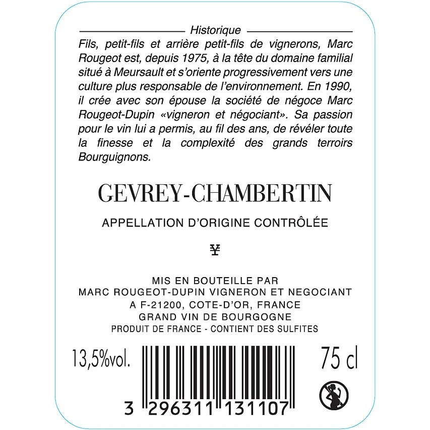 Marc Rougeot-Dupin, 2018 - Gevrey-Chambertin AOP - Rouge - 75 cl Meilleure affaire 🌟 Marc Rougeot-Dupin, 2018 - Gevrey-Chambertin AOP - Rouge - 75 cl ✨ -VINS ROUGES Boutique 3296311131107 2