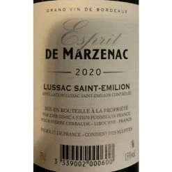 Offres 🛒 Esprit De Marzenac, 2020 - Lussac-Saint-Emilion AOP - Rouge - 75 cl ⌛ -VINS ROUGES Boutique 3339002000600 2