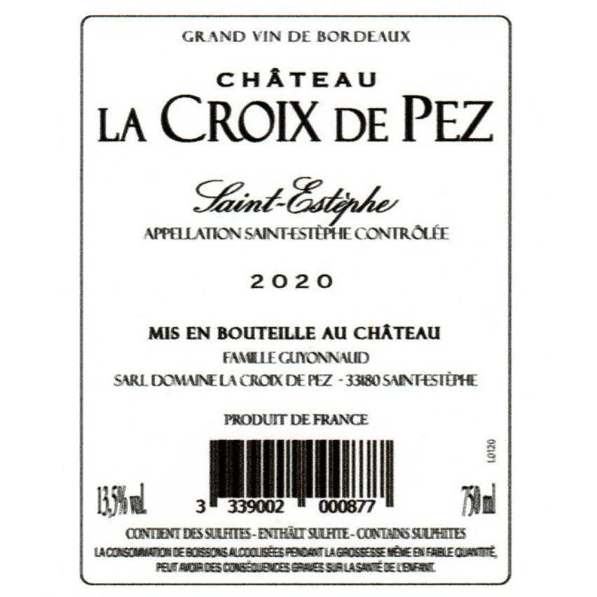 Château La Croix De Pez, 2020 - Saint-Estèphe AOP - Rouge - 75 cl Budget 🔔 Château La Croix De Pez, 2020 - Saint-Estèphe AOP - Rouge - 75 cl ⭐ -VINS ROUGES Boutique 3339002000877 2