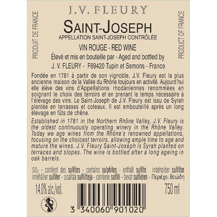 J. V. Fleury, 2019 - Saint-Joseph AOP - Rouge - 75 cl Tout neuf 💯 J. V. Fleury, 2019 - Saint-Joseph AOP - Rouge - 75 cl 🛒 -VINS ROUGES Boutique 3340060901020 2