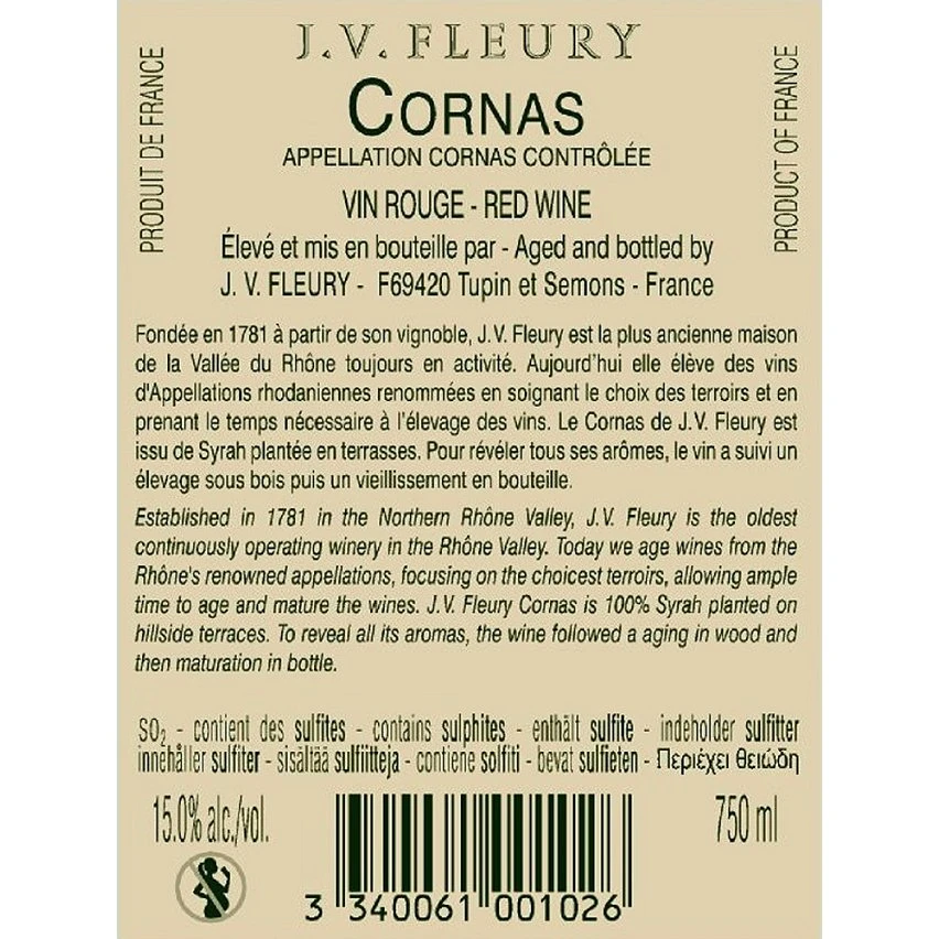 J. V. Fleury, 2019 - Cornas AOP - Rouge - 75 cl Meilleure affaire 😀 J. V. Fleury, 2019 - Cornas AOP - Rouge - 75 cl 🔥 -VINS ROUGES Boutique 3340061001026 2