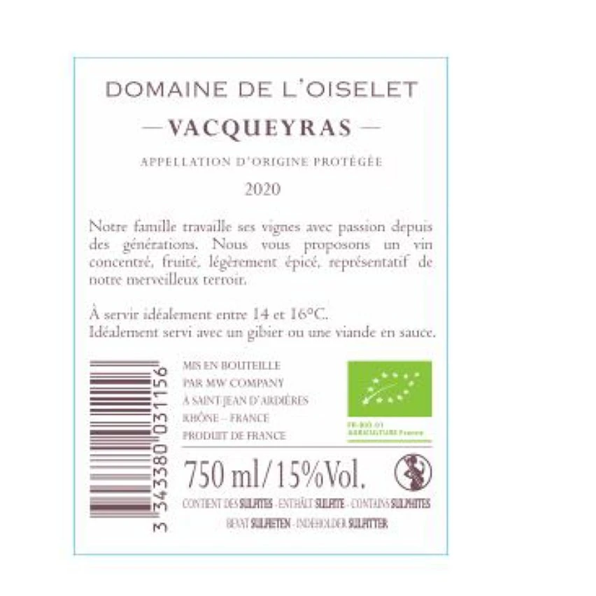 Domaine de l'Oiselet BIO, 2020 - Vacqueyras AOP - Rouge - 75 cl Les meilleures critiques de 🛒 Domaine de l'Oiselet BIO, 2020 - Vacqueyras AOP - Rouge - 75 cl 🥰 -VINS ROUGES Boutique 3343380031156 2