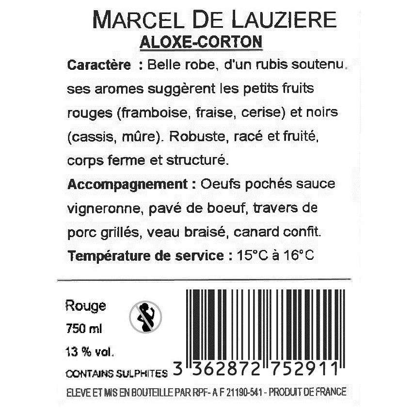 Marcel de Lauzière, 2019 - Aloxe Corton AOP - Rouge - 75 cl Meilleure affaire 💯 Marcel de Lauzière, 2019 - Aloxe Corton AOP - Rouge - 75 cl 🧨 -VINS ROUGES Boutique 3362872752911 2