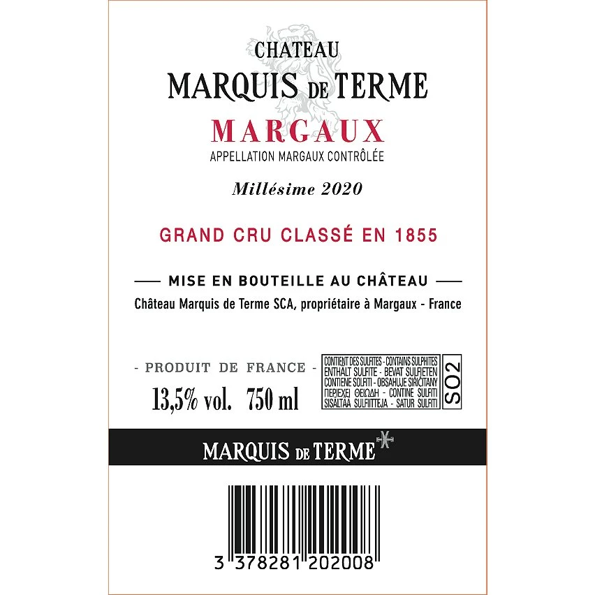 Château Marquis de Terme, 2020 - Margaux AOP - Rouge - 75 cl Budget 😍 Château Marquis de Terme, 2020 - Margaux AOP - Rouge - 75 cl ✨ -VINS ROUGES Boutique 3378281202008 2