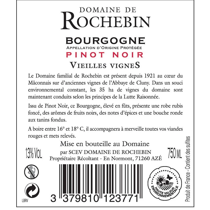 Domaine de Rochebin Vieilles Vignes, 2019 - Bourgogne Pinot Noir AOP - Rouge - 75 cl Acheter ⭐ Domaine de Rochebin Vieilles Vignes, 2019 - Bourgogne Pinot Noir AOP - Rouge - 75 cl 👍 -VINS ROUGES Boutique 3379810123771 2