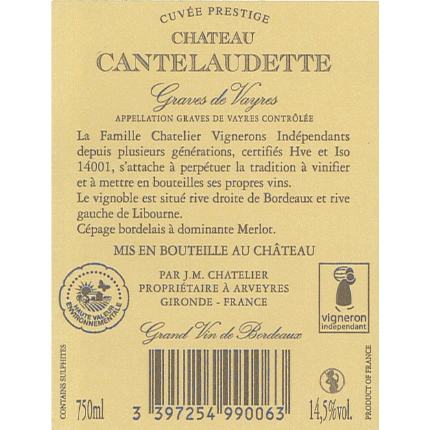 Château Cantelaudette Prestige, 2019 - Graves de vayres AOC - Rouge - 75 cl Remise ⭐ Château Cantelaudette Prestige, 2019 - Graves de vayres AOC - Rouge - 75 cl ✨ -VINS ROUGES Boutique 3397254990063 2