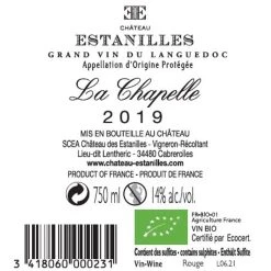 Offres 😍 Château Estanilles La Chapelle BIO, 2019 - Faugères AOP - Rouge - 75 cl 🌟 -VINS ROUGES Boutique 3418060000231 2