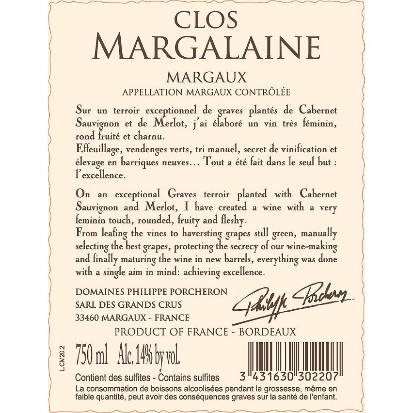 Clos Margalaine, 2020 - Margaux AOP - Rouge - 75 cl Meilleure vente 🧨 Clos Margalaine, 2020 - Margaux AOP - Rouge - 75 cl 💯 -VINS ROUGES Boutique 3431630302207 2