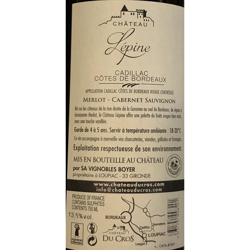 Château Lepine, 2020 - Cadillac Côtes de Bordeaux AOP - Rouge - 75 cl Vente flash 🥰 Château Lepine, 2020 - Cadillac Côtes de Bordeaux AOP - Rouge - 75 cl 🤩 -VINS ROUGES Boutique 3431751098201 2