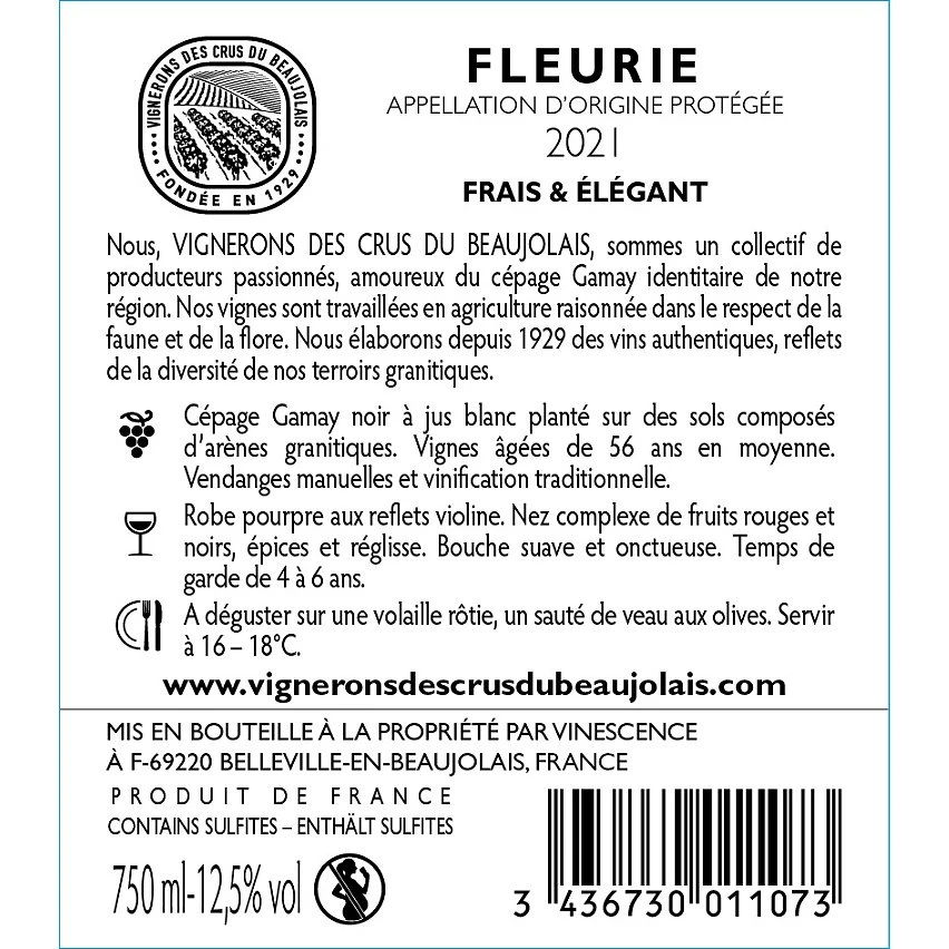 Vignerons des Crus du Beaujolais La Côte Sableuse, 2021 - Fleurie AOP - Rouge - 75 cl Offres 🧨 Vignerons des Crus du Beaujolais La Côte Sableuse, 2021 - Fleurie AOP - Rouge - 75 cl 👏 -VINS ROUGES Boutique 3436730011073 2