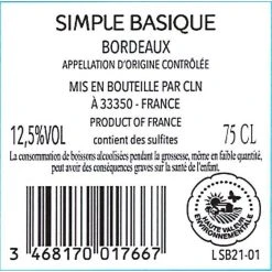 Grosses soldes 🧨 Simple Basique, 2021 - Bordeaux AOP - Rouge - 75 cl 🥰 -VINS ROUGES Boutique 3468170017667 2