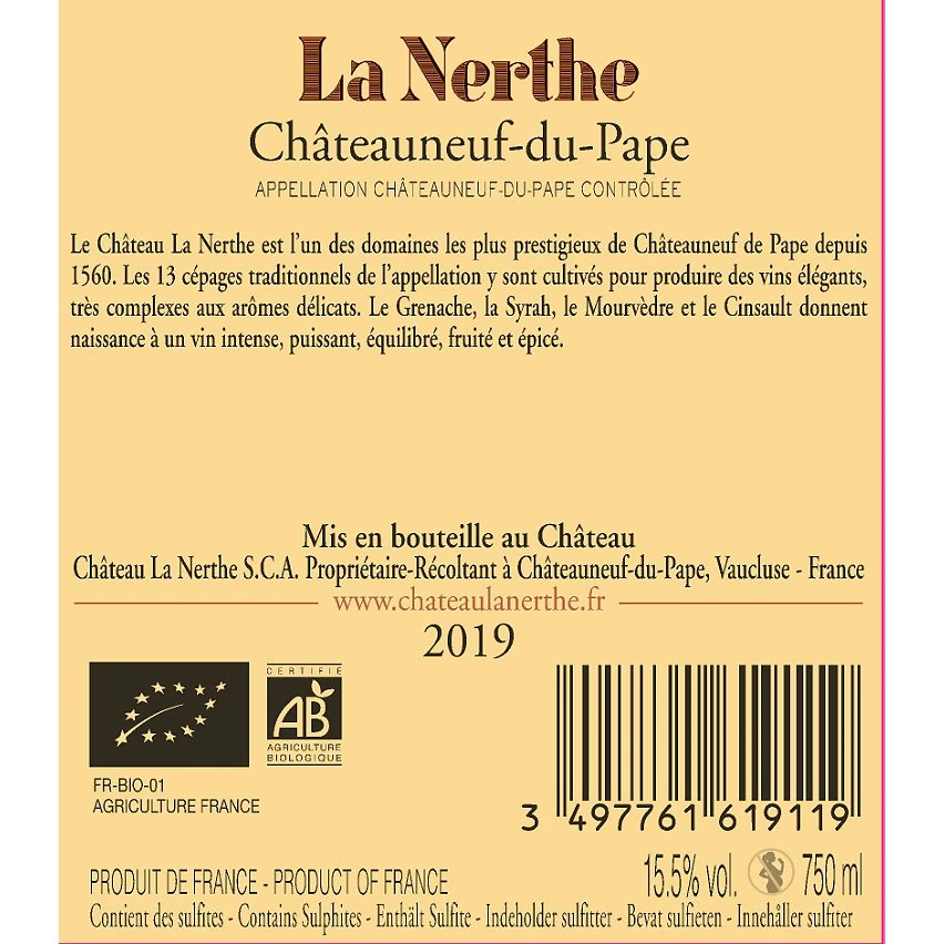 Cabouate de la Nerthe BIO, 2019 - Châteauneuf-du-Pape AOP - Rouge - 75 cl Le moins cher ✨ Cabouate de la Nerthe BIO, 2019 - Châteauneuf-du-Pape AOP - Rouge - 75 cl 🛒 -VINS ROUGES Boutique 3497761619119 2