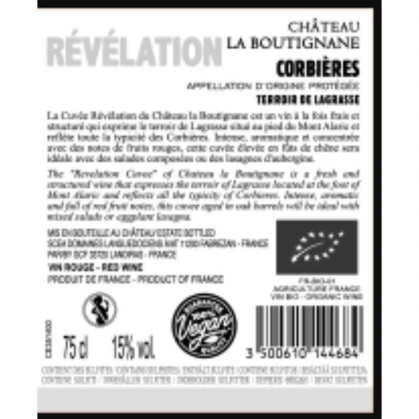 Château La Boutignane Cuvée Révélation BIO, 2020 - Corbières AOP - Rouge - 75 cl Coupon 🔔 Château La Boutignane Cuvée Révélation BIO, 2020 - Corbières AOP - Rouge - 75 cl 🎁 -VINS ROUGES Boutique 3500610144684 2