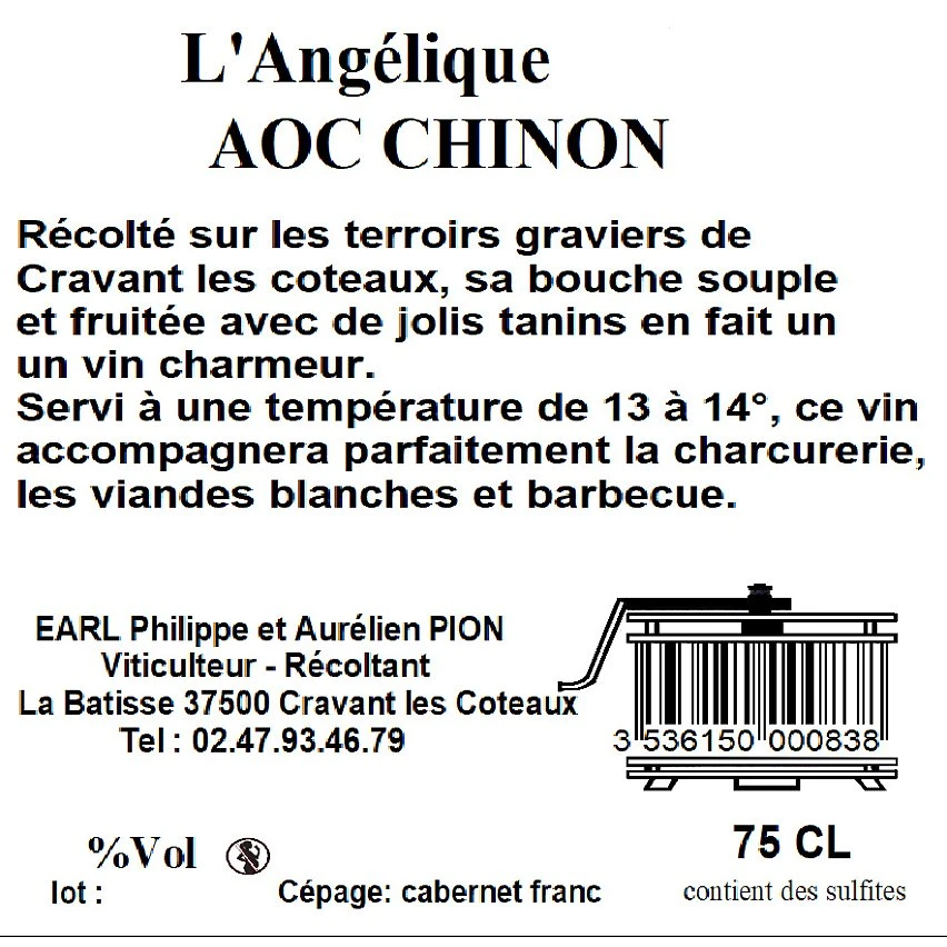 Domaine des 4 Vents L'Angélique, 2021 - Chinon AOP - Rouge - 75 cl Meilleur prix 🔥 Domaine des 4 Vents L'Angélique, 2021 - Chinon AOP - Rouge - 75 cl 💯 -VINS ROUGES Boutique 3536150000838 2