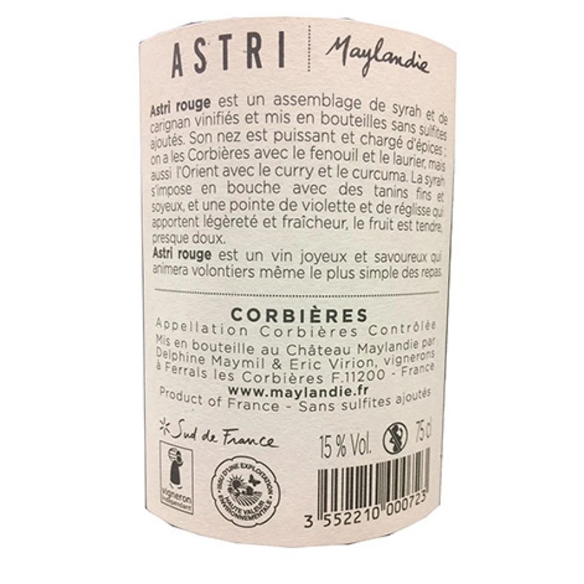 Astri - Maylandie - Sans sulfites, 2019 - Corbières AOP - Rouge - 75 cl Bon marché 👍 Astri - Maylandie - Sans sulfites, 2019 - Corbières AOP - Rouge - 75 cl 🧨 -VINS ROUGES Boutique 3552210000723 6