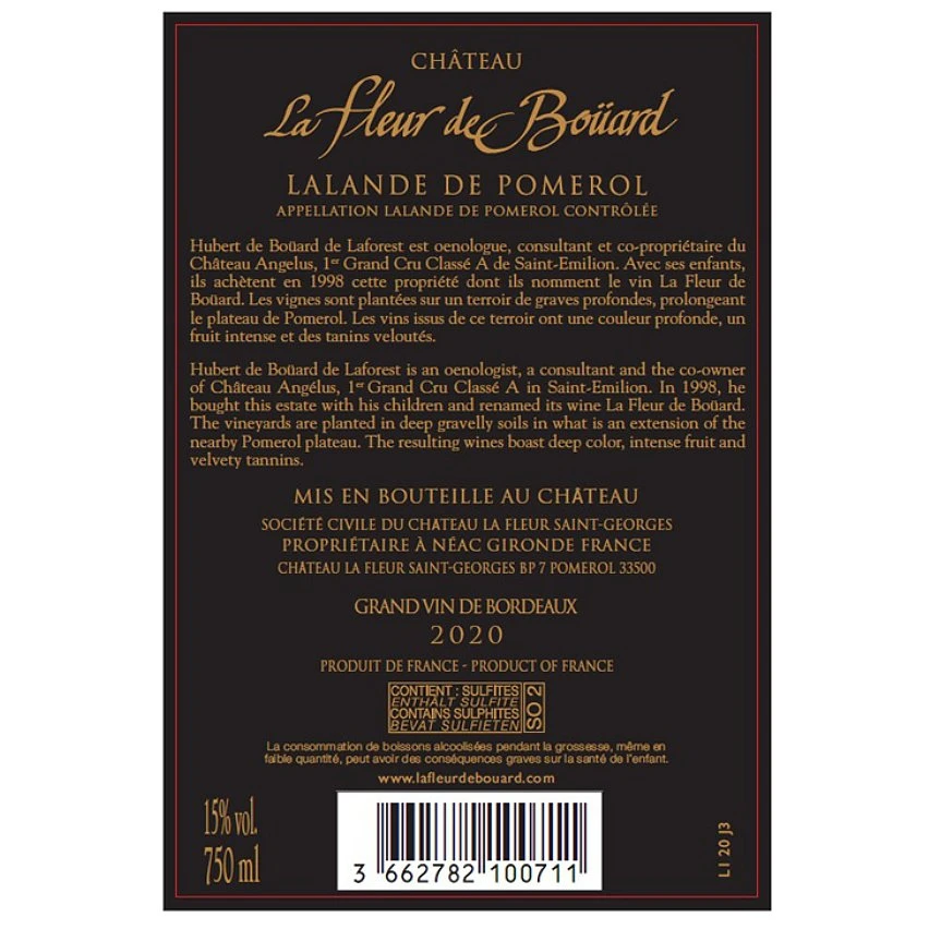 Château La Fleur De Boüard, 2020 - Lalande de Pomerol AOP - Rouge - 75 cl Sortie 🎁 Château La Fleur De Boüard, 2020 - Lalande de Pomerol AOP - Rouge - 75 cl 💯 -VINS ROUGES Boutique 3662782100711 2