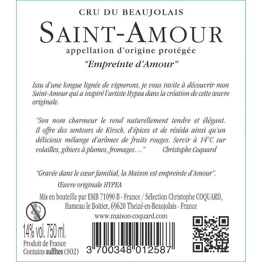 Christophe Coquard Les Cœurs de l'Amour, 2021 - Saint-Amour AOP - Rouge - 75 cl Meilleur prix 😉 Christophe Coquard Les Cœurs de l'Amour, 2021 - Saint-Amour AOP - Rouge - 75 cl 🛒 -VINS ROUGES Boutique 3700348012587 2