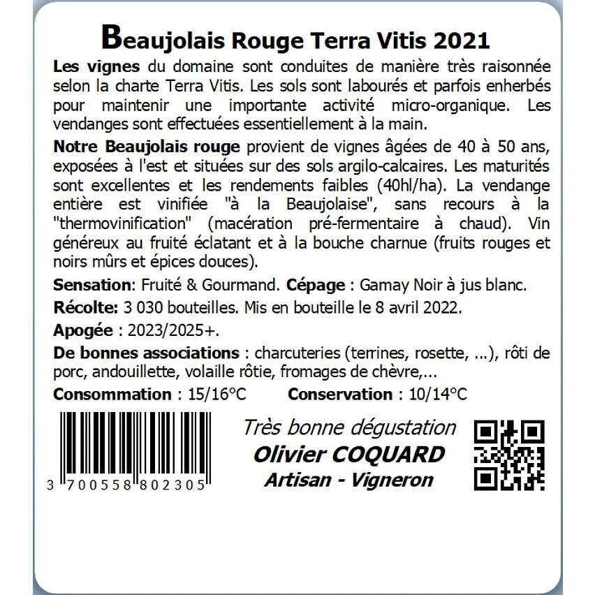 Olivier Coquard, 2021 - Beaujolais AOP - Rouge - 75 cl Meilleure vente ⌛ Olivier Coquard, 2021 - Beaujolais AOP - Rouge - 75 cl 🥰 -VINS ROUGES Boutique 3700558802305 2