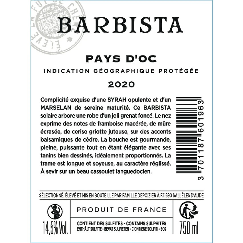 Remise ❤️ "Barbista" Famille Depoizier, 2020 - Pays d'Oc IGP - Rouge - 75 cl ❤️ 4 Remise ❤️ "Barbista" Famille Depoizier, 2020 - Pays d'Oc IGP - Rouge - 75 cl ❤️ – Image 2