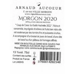 Promo 👏 Arnaud Aucoeur, 2020 - Morgon AOP - Rouge - 75 cl 👍 -VINS ROUGES Boutique 3760014282348 2