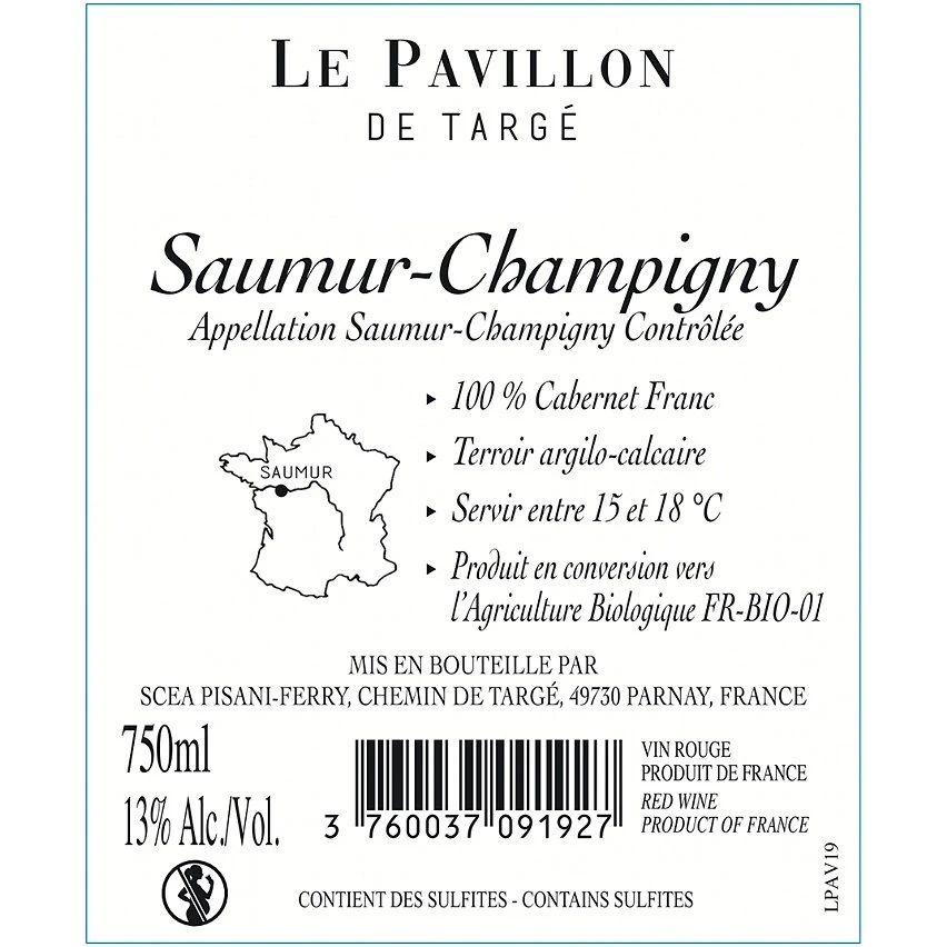 Le Pavillon de Targé, 2019 - Saumur-Champigny AOP - Rouge - 75 cl Promo ✔️ Le Pavillon de Targé, 2019 - Saumur-Champigny AOP - Rouge - 75 cl 🛒 -VINS ROUGES Boutique 3760037091927 2