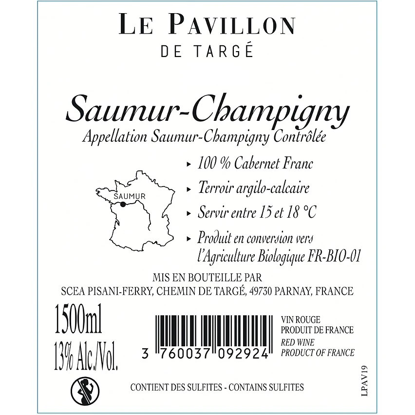 Magnum Le Pavillon de Targé, 2019 - Saumur-Champigny AOP - Rouge - 150 cl Vente flash ✔️ Magnum Le Pavillon de Targé, 2019 - Saumur-Champigny AOP - Rouge - 150 cl 😍 -VINS ROUGES Boutique 3760037092924 2