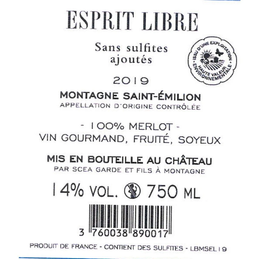 Esprit Libre, 2019 - Montagne-Saint-Emilion AOP - Rouge - 75 cl Grosses soldes 🥰 Esprit Libre, 2019 - Montagne-Saint-Emilion AOP - Rouge - 75 cl 👍 -VINS ROUGES Boutique 3760038890017 2