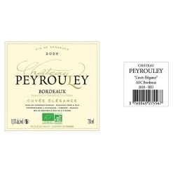 Le moins cher 😀 Château Peyrouley Cuvée Elégance BIO, 2020 - Bordeaux AOC - Rouge - 75 cl ❤️ -VINS ROUGES Boutique 3760040275567 2