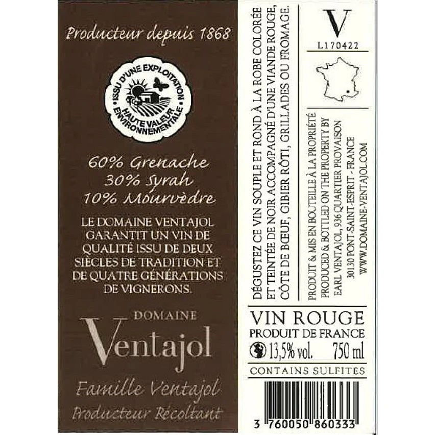 Domaine Ventajol, 2021 - Côtes du Rhône AOP - Rouge - 75 cl Remise 🔥 Domaine Ventajol, 2021 - Côtes du Rhône AOP - Rouge - 75 cl 🛒 -VINS ROUGES Boutique 3760050860333 2