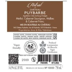 Grosses soldes 😀 Astral de Château Puybarbe, 2019 - Côtes de Bourg AOP - Rouge - 75 cl ⭐ 3 Grosses soldes 😀 Astral de Château Puybarbe, 2019 - Côtes de Bourg AOP - Rouge - 75 cl ⭐ -VINS ROUGES Boutique 3760095871462 2