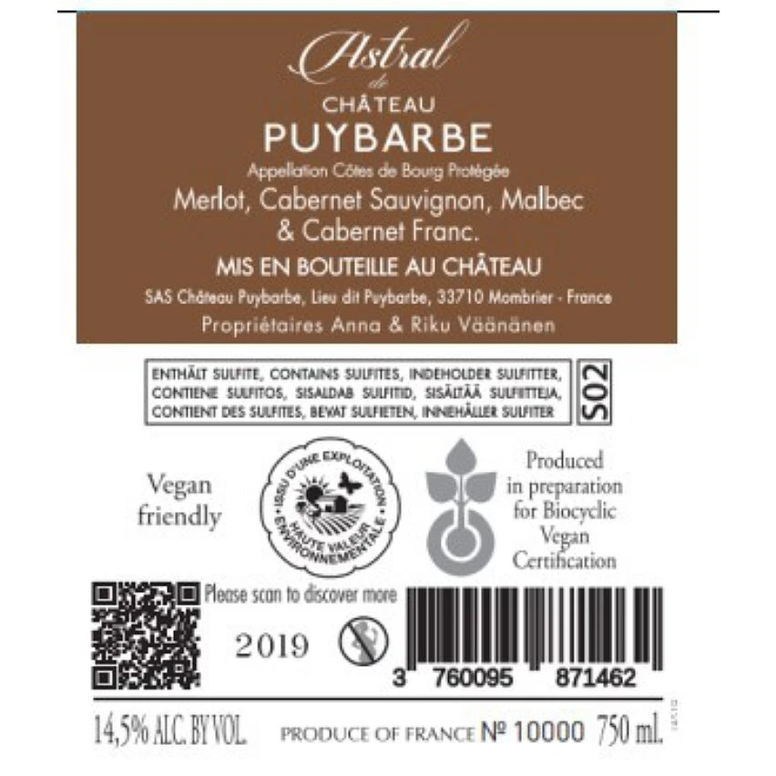 Astral de Château Puybarbe, 2019 - Côtes de Bourg AOP - Rouge - 75 cl Grosses soldes 😀 Astral de Château Puybarbe, 2019 - Côtes de Bourg AOP - Rouge - 75 cl ⭐ -VINS ROUGES Boutique 3760095871462 2
