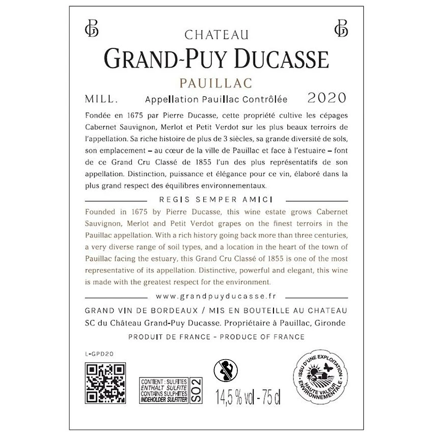 Château Grand-Puy Ducasse, 2020 - Pauillac AOP - Rouge - 75 cl Bon marché 🤩 Château Grand-Puy Ducasse, 2020 - Pauillac AOP - Rouge - 75 cl 💯 -VINS ROUGES Boutique 3760159850389 2