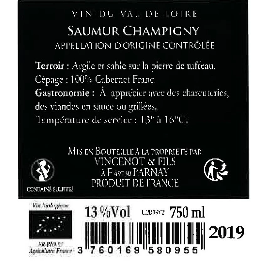 Domaine Vincenot & Fils 2019 BIO, 2019 - Saumur-Champigny AOP - Rouge - 75 cl Nouveau 🧨 Domaine Vincenot & Fils 2019 BIO, 2019 - Saumur-Champigny AOP - Rouge - 75 cl ✨ -VINS ROUGES Boutique 3760169580955 2