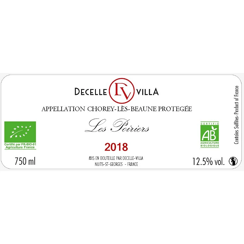 Decelle Villa Les Poiriers BIO, 2018 - Chorey-les-Beaunes AOP - Rouge - 75 cl Promo 🤩 Decelle Villa Les Poiriers BIO, 2018 - Chorey-les-Beaunes AOP - Rouge - 75 cl ✨ -VINS ROUGES Boutique 3760198754471 2