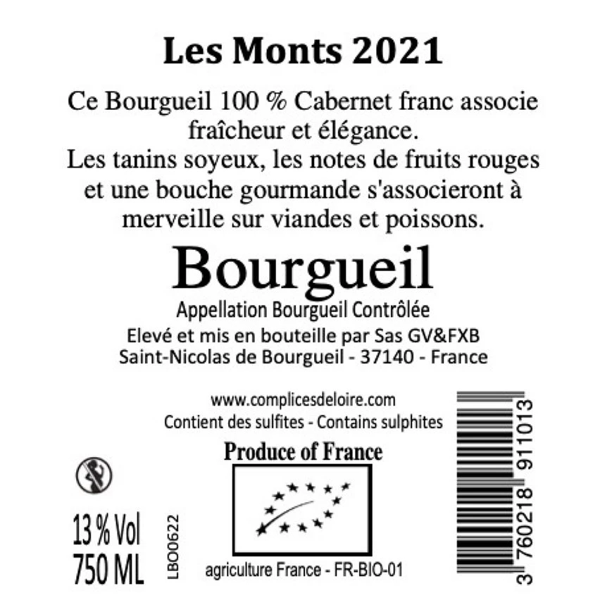 Barc & Vallée Les Monts BIO, 2021 - Bourgueil AOP - Rouge - 75 cl Bon marché 🎁 Barc & Vallée Les Monts BIO, 2021 - Bourgueil AOP - Rouge - 75 cl 🎁 -VINS ROUGES Boutique 3760218911013 2
