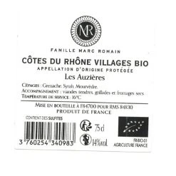 Coupon 🎉 Famille Marc Romain Les Auzières BIO, 2021 - Côtes du Rhône AOP - Rouge - 75 cl ❤️ -VINS ROUGES Boutique 3760254340983 2