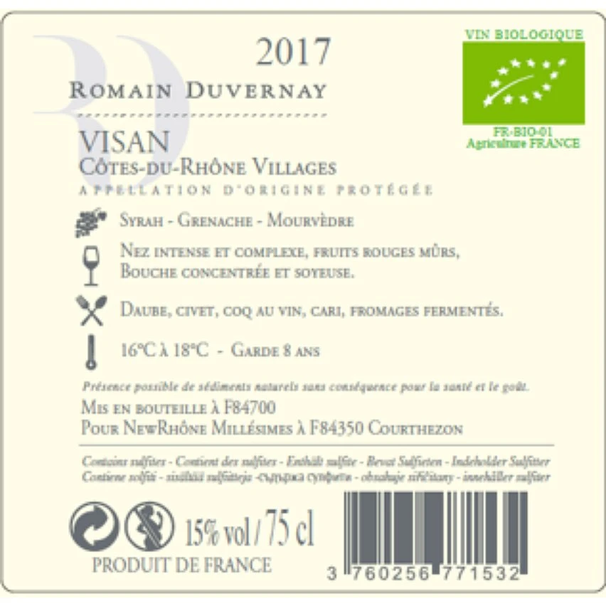 Romain Duvernay BIO, 2017 - Côtes du Rhône Villages Visan AOP - Rouge - 75 cl Bon marché ⭐ Romain Duvernay BIO, 2017 - Côtes du Rhône Villages Visan AOP - Rouge - 75 cl ✨ -VINS ROUGES Boutique 3760256771532 2