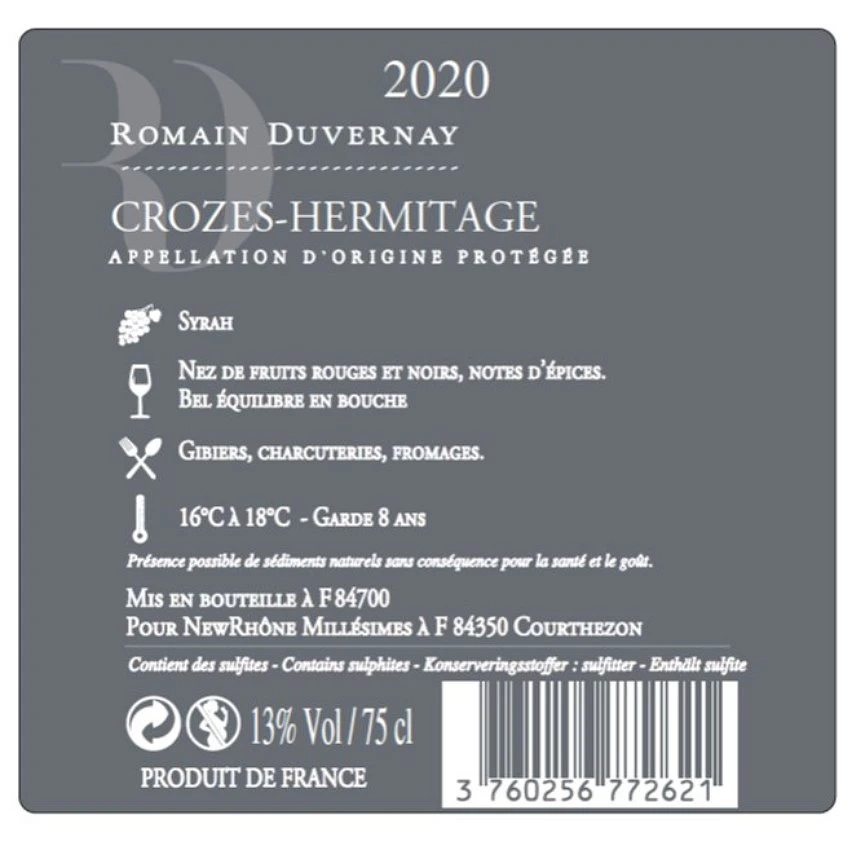Romain Duvernay, 2020 - Crozes-Hermitage AOP - Rouge - 75 cl Remise 😀 Romain Duvernay, 2020 - Crozes-Hermitage AOP - Rouge - 75 cl ✨ -VINS ROUGES Boutique 3760256772621 2