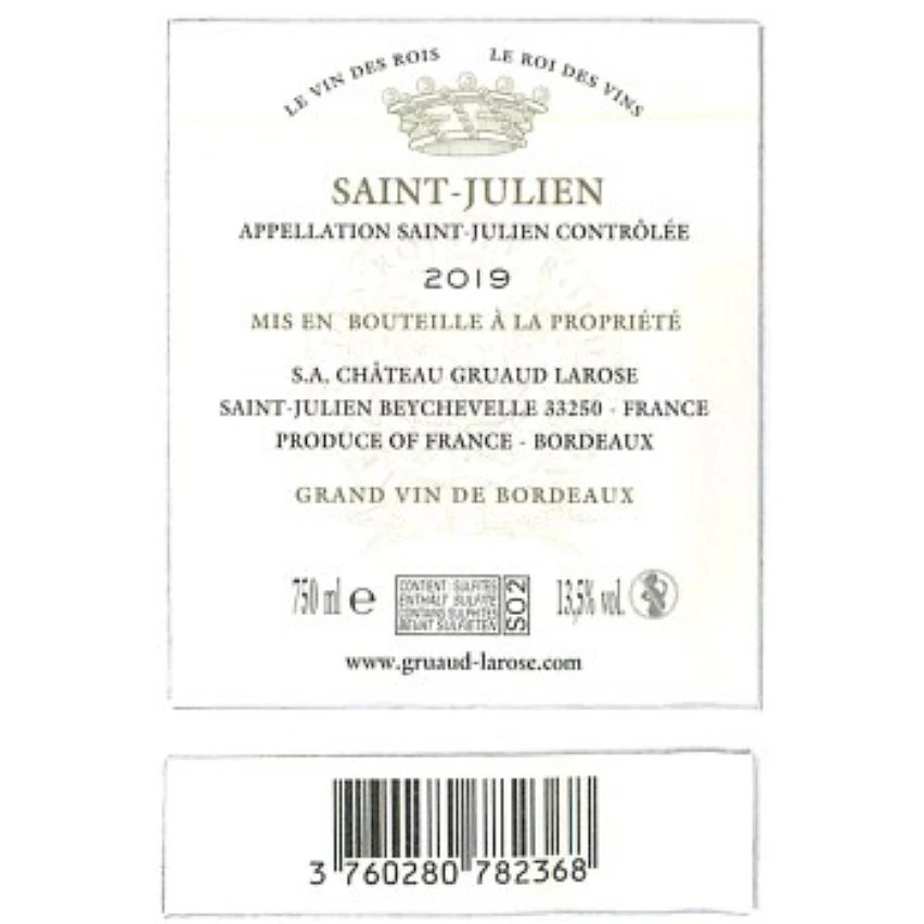 Sarget de Gruaud Larose, 2019 - Saint-Julien AOP - Rouge - 75 cl Vente flash 🛒 Sarget de Gruaud Larose, 2019 - Saint-Julien AOP - Rouge - 75 cl 🎉 -VINS ROUGES Boutique 3760280782368 2