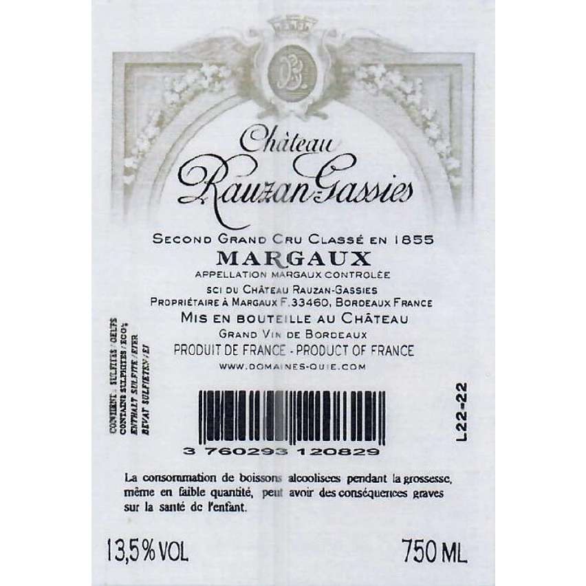 Château Rauzan-Gassies, 2020 - Margaux AOP - Rouge - 75 cl Coupon 😍 Château Rauzan-Gassies, 2020 - Margaux AOP - Rouge - 75 cl 🤩 -VINS ROUGES Boutique 3760293120829 2