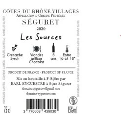 Le moins cher 👏 Domaine Eyguestre Les Sources, 2020 - Côtes du Rhône Villages Séguret AOP - Rouge - 75 cl 😍 -VINS ROUGES Boutique 3770008439030 2