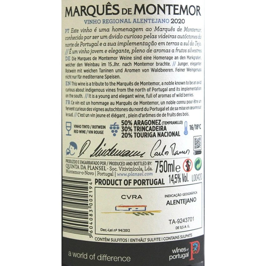 Marques De Montemor, 2020, Portugal - Rouge - 75 cl Meilleure vente 🛒 Marques De Montemor, 2020, Portugal - Rouge - 75 cl 🔔 -VINS ROUGES Boutique 5604083002194 2